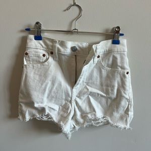 Levi’s high rise white denim shorts